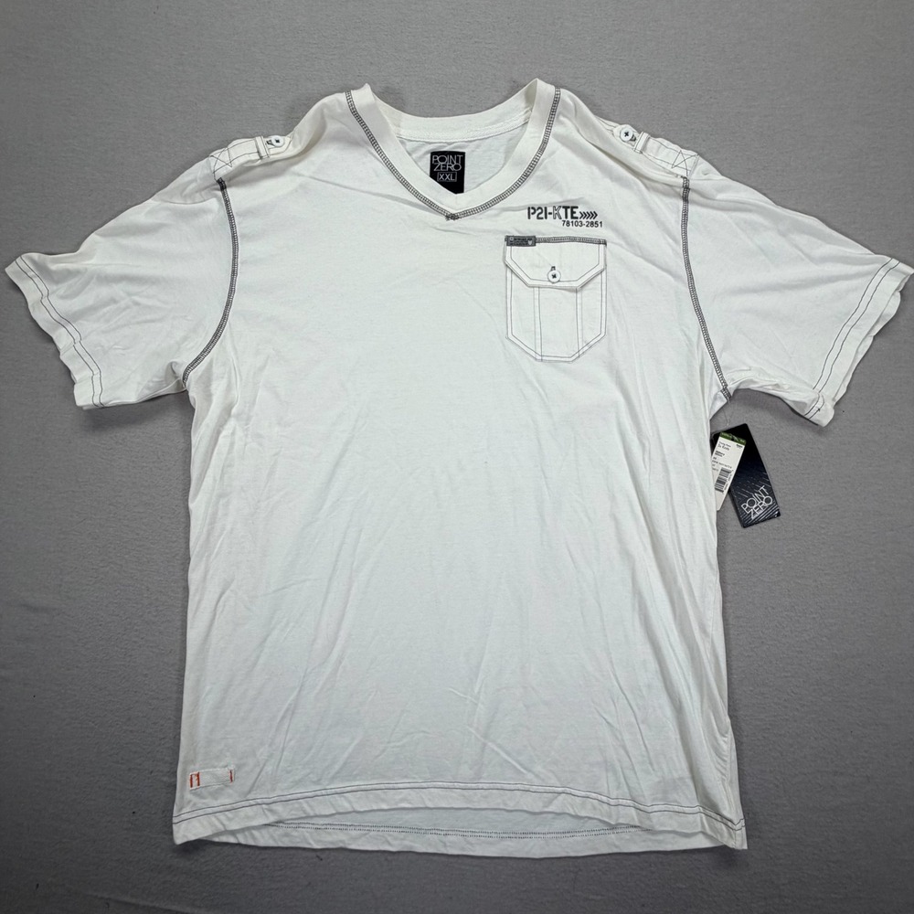 Point Zero T-Shirt Mens XXL NWT White Contrast Stitch Military Utility Pocket